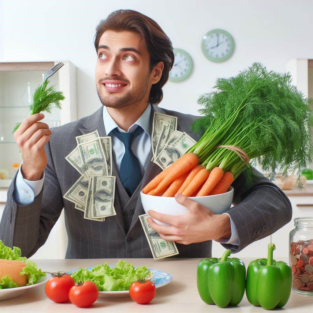 AI Generated Image of "A very rich person eating organic vegetables"